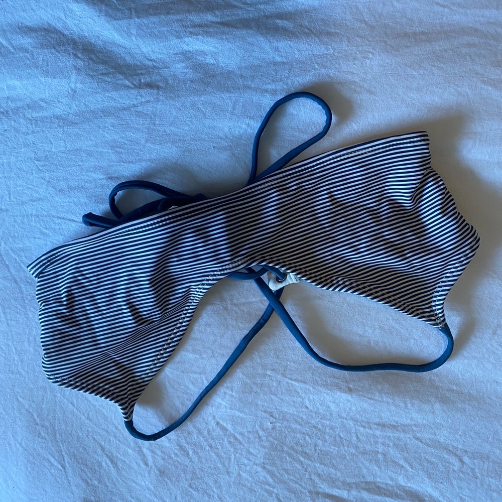 Striped Bikini Top with Blue Straps